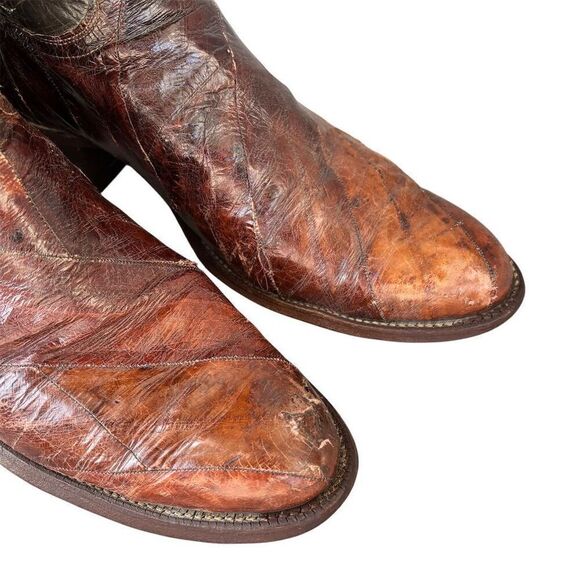 Justin Men's Brown eel Skin Western Cowboy Boots Size 10B Almond Toe - Picture 4 of 7